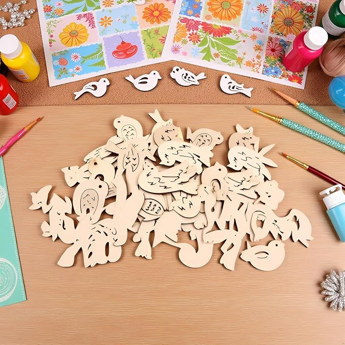 50Pcs Holiday Crafting Supplies and DIY Handmade Ornaments, Natural Unfinished