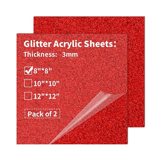 2 PCS 8 x 8 inch Glitter Colored Plexiglass Acrylic Sheets