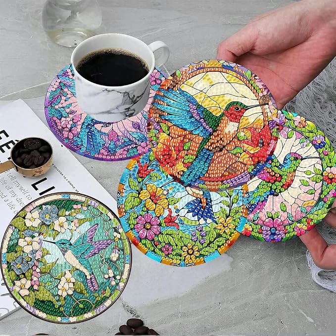 ijbnhd 8 Pcs Hummingbird Diamond Painting Coasters Kits