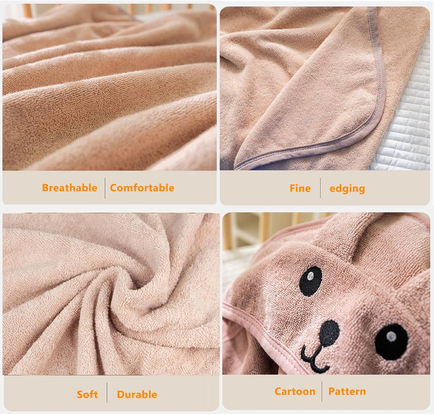 ROMASA Baby Bath Towel with Hooded Cute Design Ultra Soft Thick Cotton Bath Towel Shower Gift for Newborn,35X35 inches (Pink)