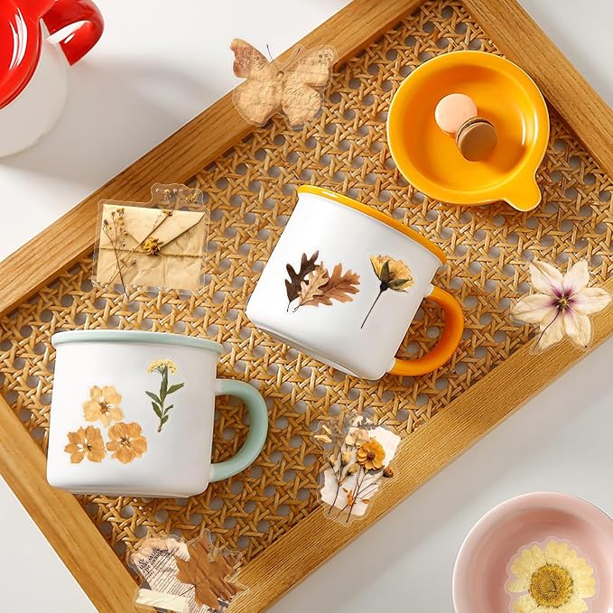50 Pcs Dried Flower Stickers Aesthetic Autumn PET Transparent Stickers Vintage