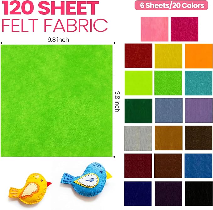 Moukeren 120 Pcs 9.8 x 9.8 Inch Felt Sheets Bulk