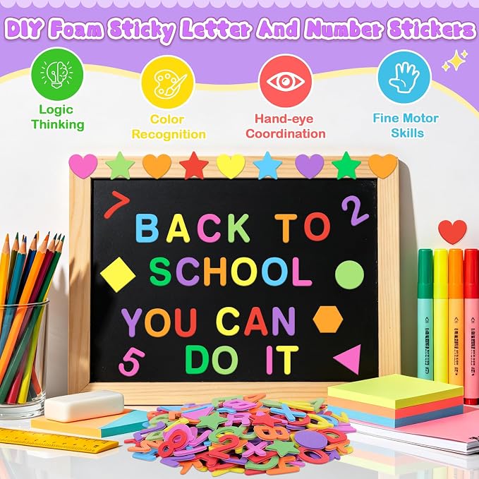 664 PCS Foam Letter Stickers, Foam Alphabet Number Shape Stickers, Self