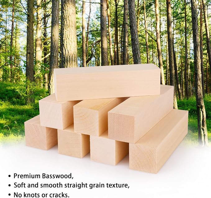 8 Pack Basswood Carving Blocks 6 X 1.5 X 1.5 Inch, Large Whittling Wood Carving