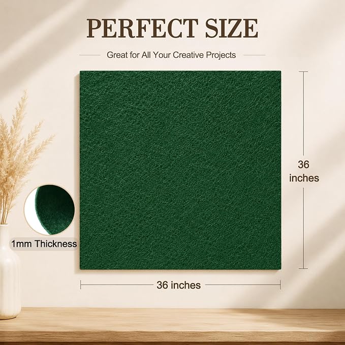 Hunter Green Large Felt Fabric 36" x 36", 1mm Stiff Felt Sheet, Nonwoven Fabric