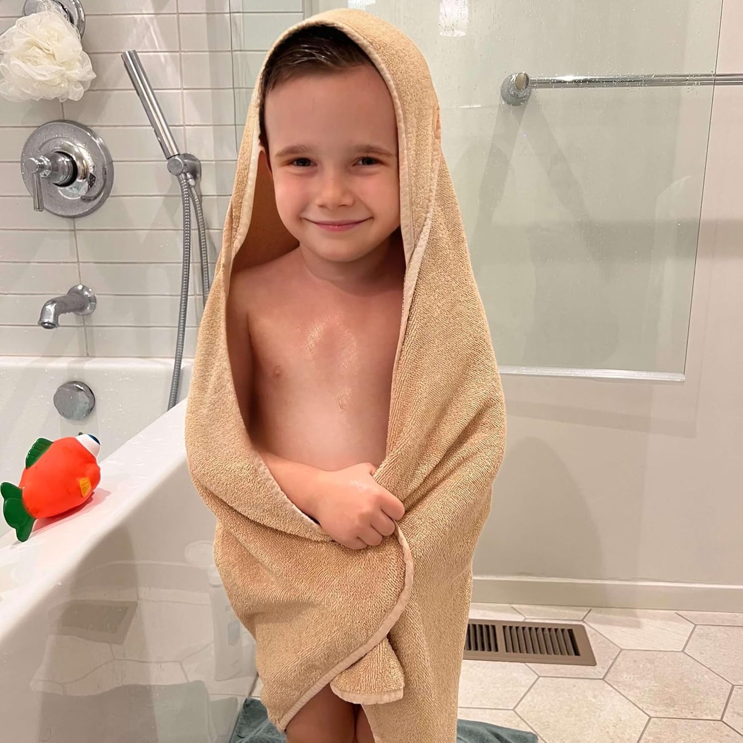 Pine & Palm Home Hooded Baby Towel – Turkish Cotton & Rayon from Bamboo, Soft & Absorbent, Quick-Dry | Neutral Newborn & Toddler Bath Towel | Gift-Ready Bag (Wheat)