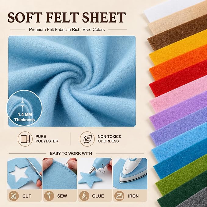 Baby Blue Large Felt Fabric 36" x 36", 1.4 mm Soft Felt Sheet, Nonwoven Fabric