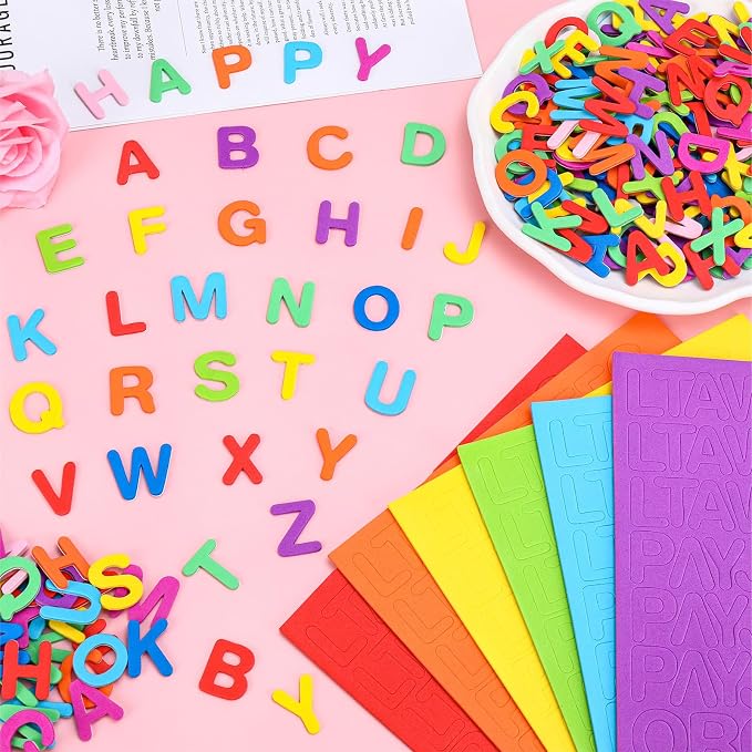 1440 Pcs Foam Letter Stickers, 10 Colors 1 Inch 3D Self-Adhesive EVA ABC