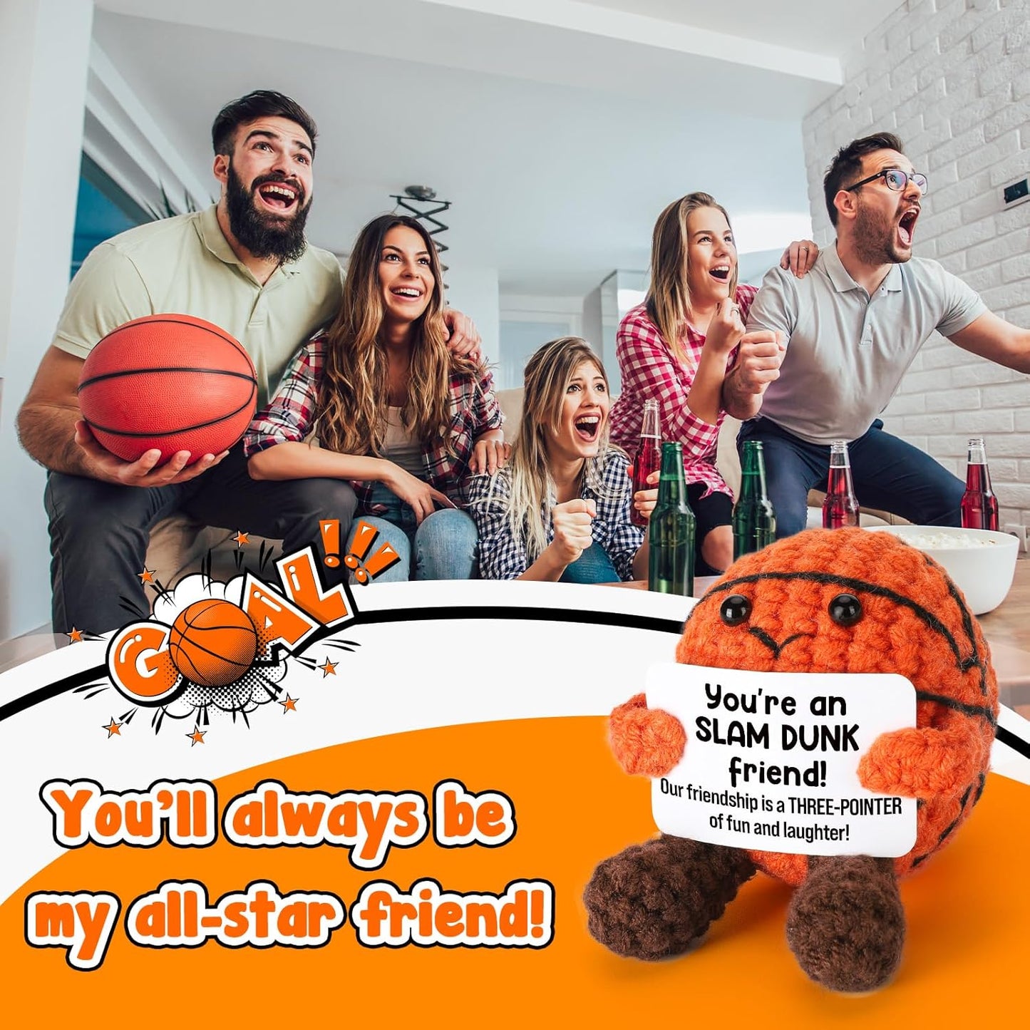 Funny Friendship Gifts for Best Friends Men Women, Handmade Crochet Basketball Decor, Sentimental BFF Presents for Her Him, Cute Birthday for Coworker, Bestie Gag Gift