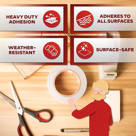 XFasten Clear Double Sided Sticky Tape, 3/4-Inch x 30-Yards, Single Roll Ideal