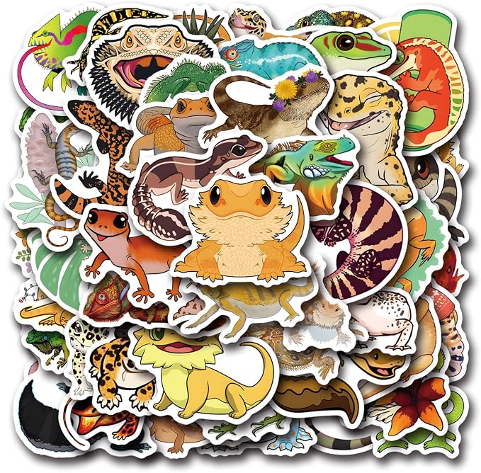 57Pcs Lizard Stickers Reptile Sticker Pack Waterproof Vinyl Water Bottle Decal
