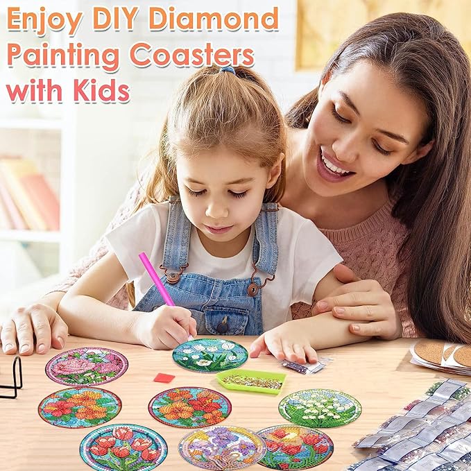 ijbnhd 8 PCS Flowers Diamond Art Coasters | Diamond Painting Coasters Kits