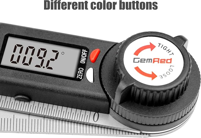 GemRed 82305 Digital Angle Finder Protractor-Stainless steel | white&red button