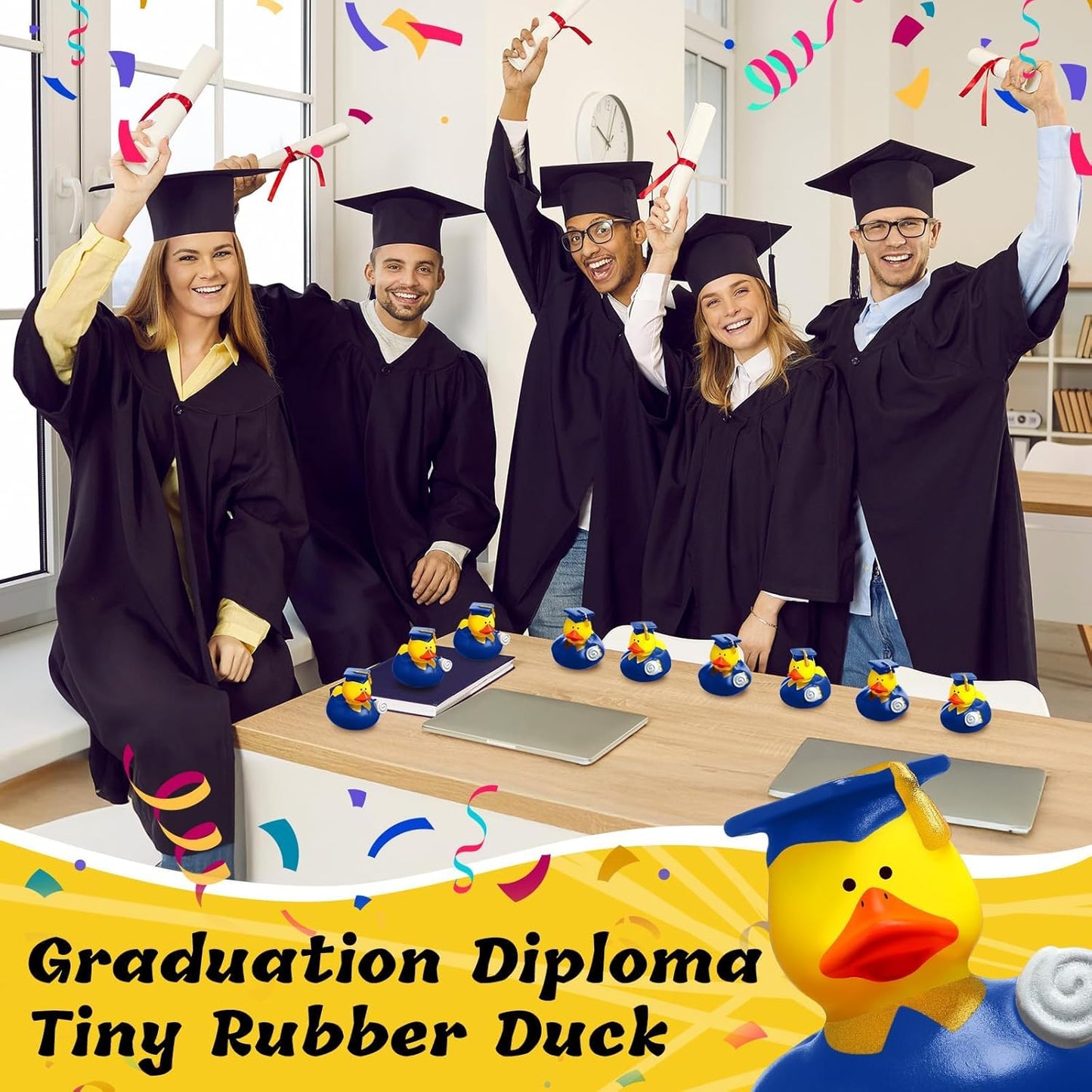 52 Pcs Graduation Rubber Duck 2025 Graduation Diploma Rubber Duckies Grad Cruise Duck Bulk Classroom Reward Prize for Student Bathtub Swimming Pool Theme Party Favors (Blue)