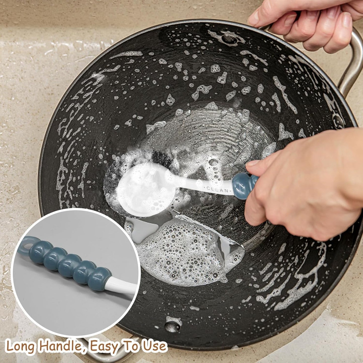 Stainless Steel Scrubber Dish Brush with Handle, Kitchen Steel Wool Pot Scrubber Metal Scrubber Dish Scrub Brush, Steel Scrubbers for Cleaning Dishes Pots, Pans, Grills, Sinks, Dishwashing Supplies