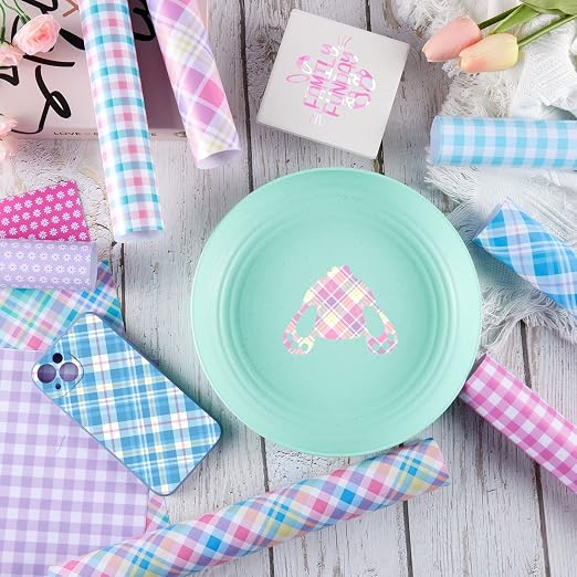 Tintnut Easter Permanent Vinyl 10Pcs 12"x10" Pink Plaid Adhesive Vinyl | Spring