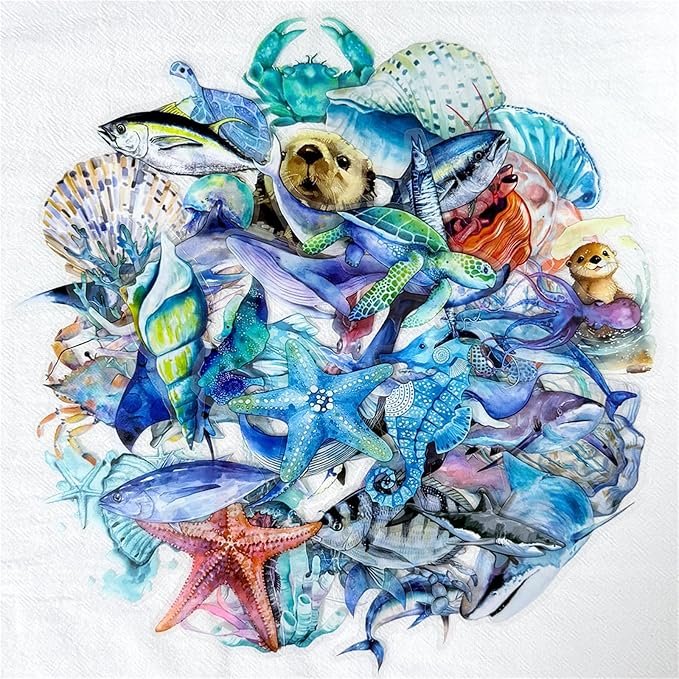50PCS Marine Animal Stickers PET Transparent Stickers Starfish, Sea Turtles