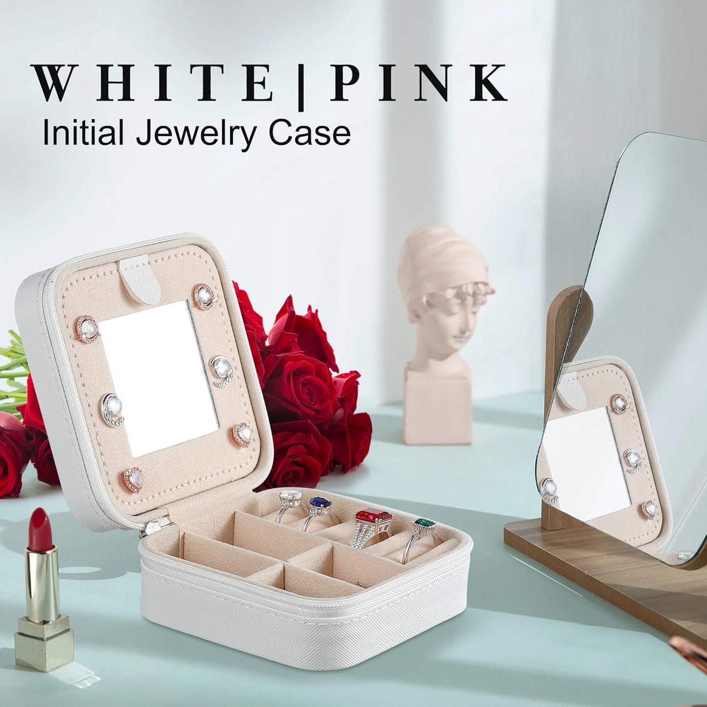 Parima Travel Jewelry Case - Small Jewelry Organizer Box, Mini Travel Case - Letter V, White