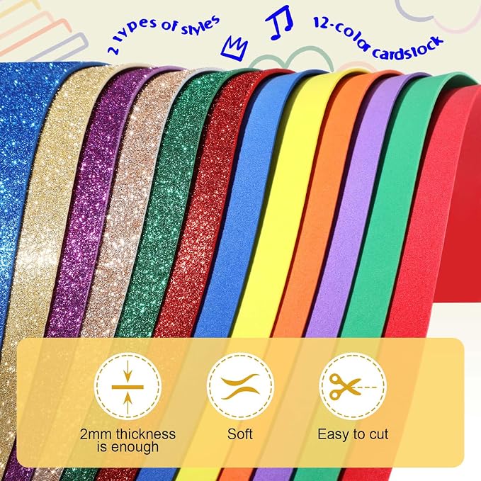 Feifeiya 48 Pack Assorted Colors Foam Sheets 8 x 12 Inch, 36 Regular Foam