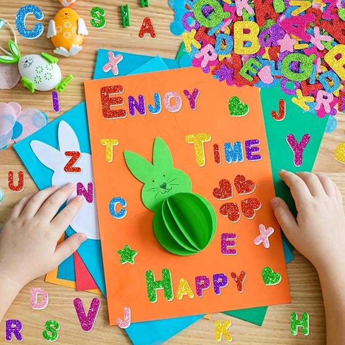 448PCS Glitter Foam Letter Stickers, Colorful Alphabet Stickers, Self-Adhesive