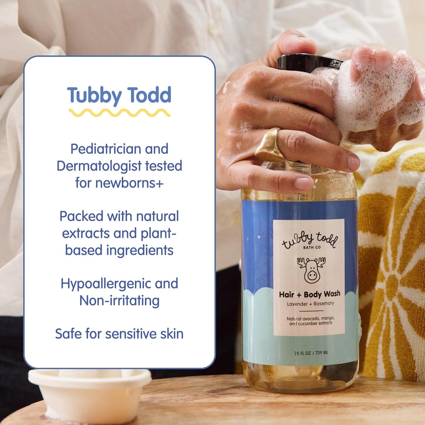 TUBBY TODD Hair + Body Wash - Baby Shampoo and Body Wash - Gentle, Natural Baby Was for Newborns, Babies, and Toddlers - Non-Toxic and Hypoallergenic - Fragrance-Free, 25oz
