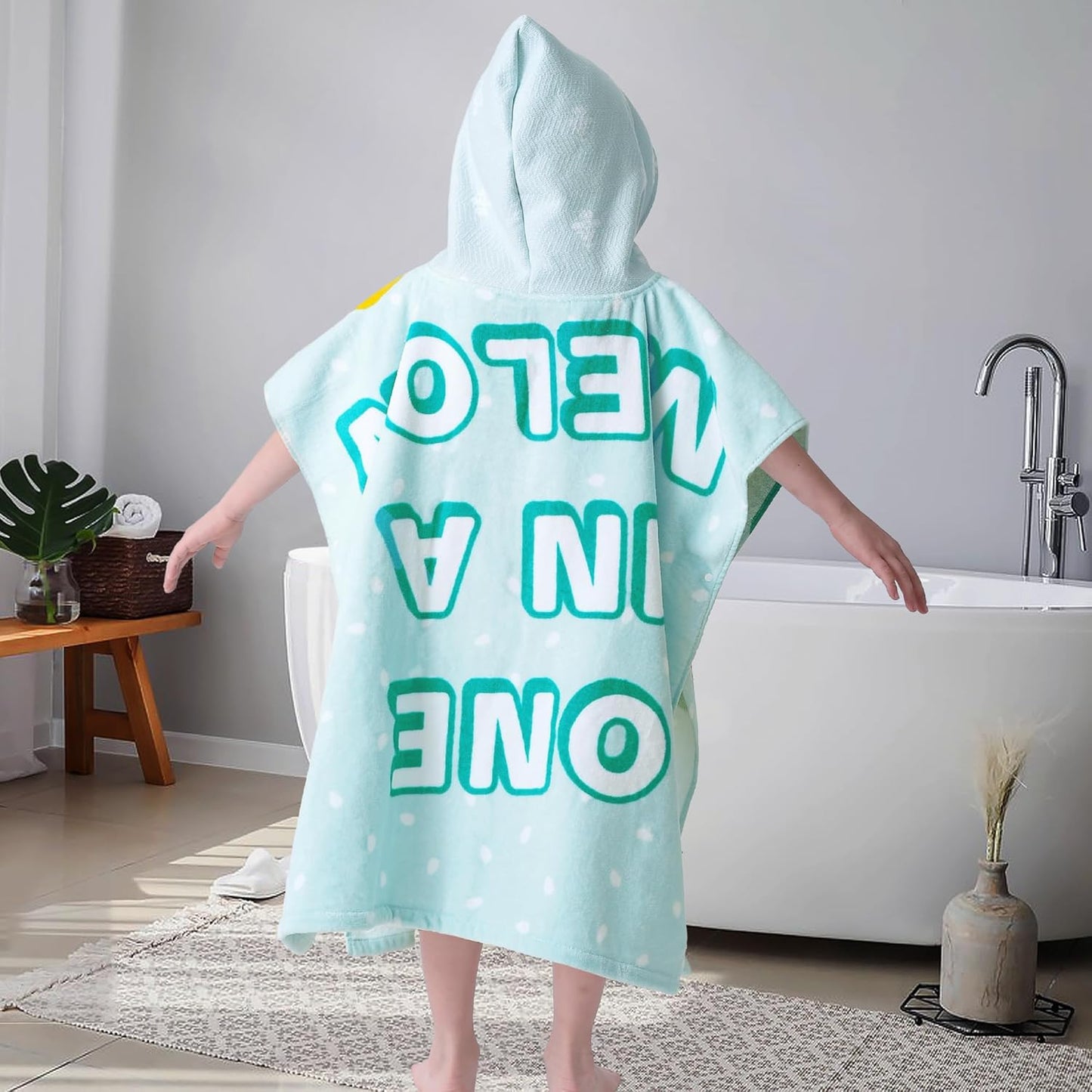 VOOVA & MOVAS Kids Beach Towels with Hood (4-8Years,28"X58") Super Absorbent Soft Cotton Bath | Pool Poncho Towel for Boys and Girls, Perfect for Summer | Swim | Gifts, Watermelon