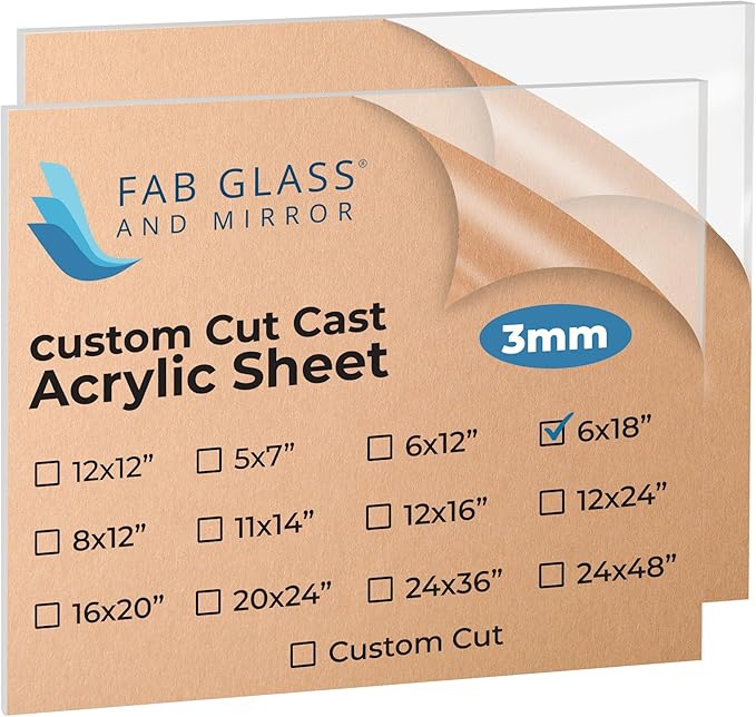 Fab Glass and Mirror Pack of 2 Plastic PET Acrylic Plexiglass Sheet 1/8 inch