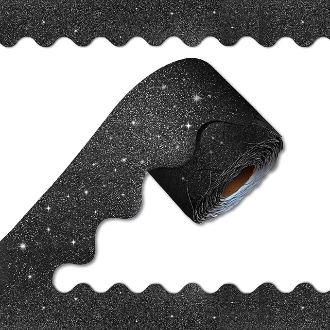 70Ft Shine Black Bulletin Board Borders，Scalloped Poster Boards Decorations Trim