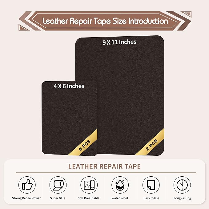 KING MOUNTAIN Leather Repair Patch, 2 Packs 9 x 11 Inches self Adhesive Leather