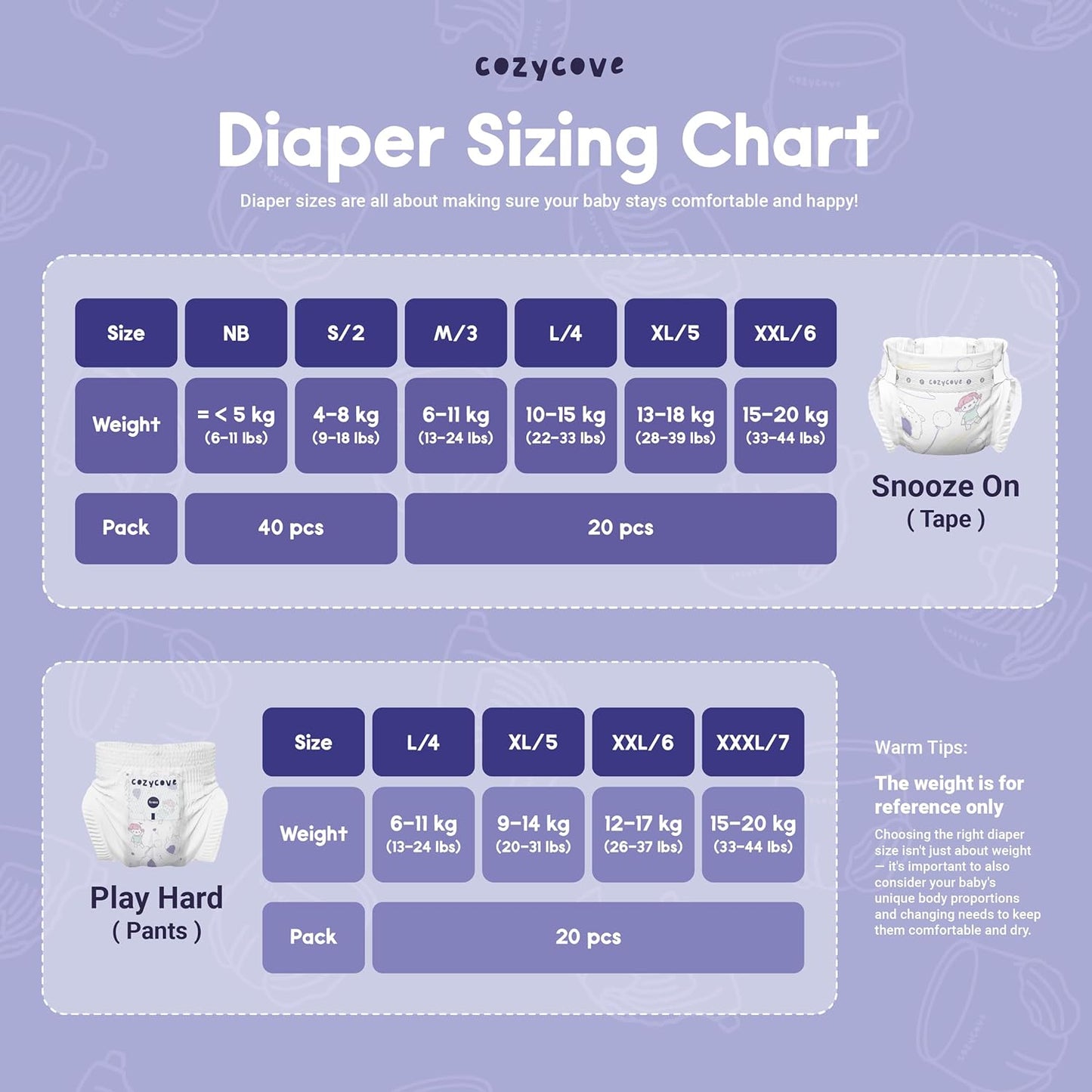 Cozycove Size 3 Diapers, Snooze On Slim Overnight Tape Diapers, Size 3 (13-24 lbs), 1 Pack of 20 Count