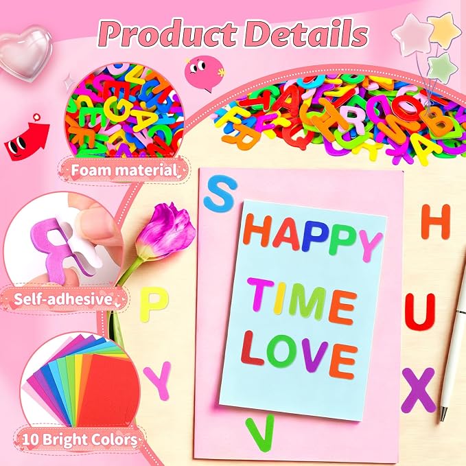 1440 Pcs Foam Letter Stickers, 10 Colors 1 Inch 3D Self-Adhesive EVA ABC