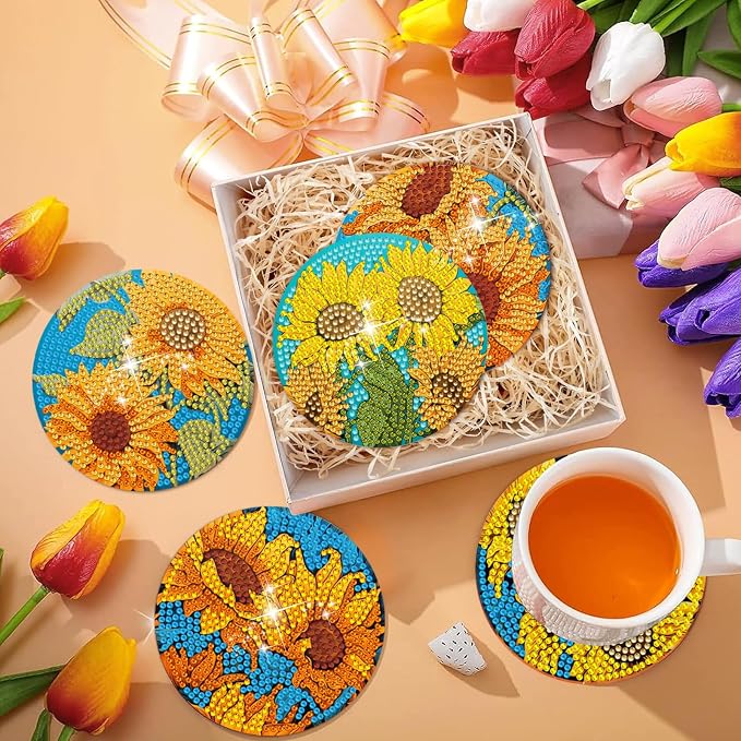 EWJRNSF 6 PCS Sunflower Diamond Painting Coasters Kit