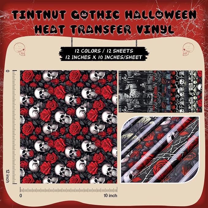 Tintnut Halloween Gothic Heat Transfer Vinyl, easy cut & weed, stretch washable
