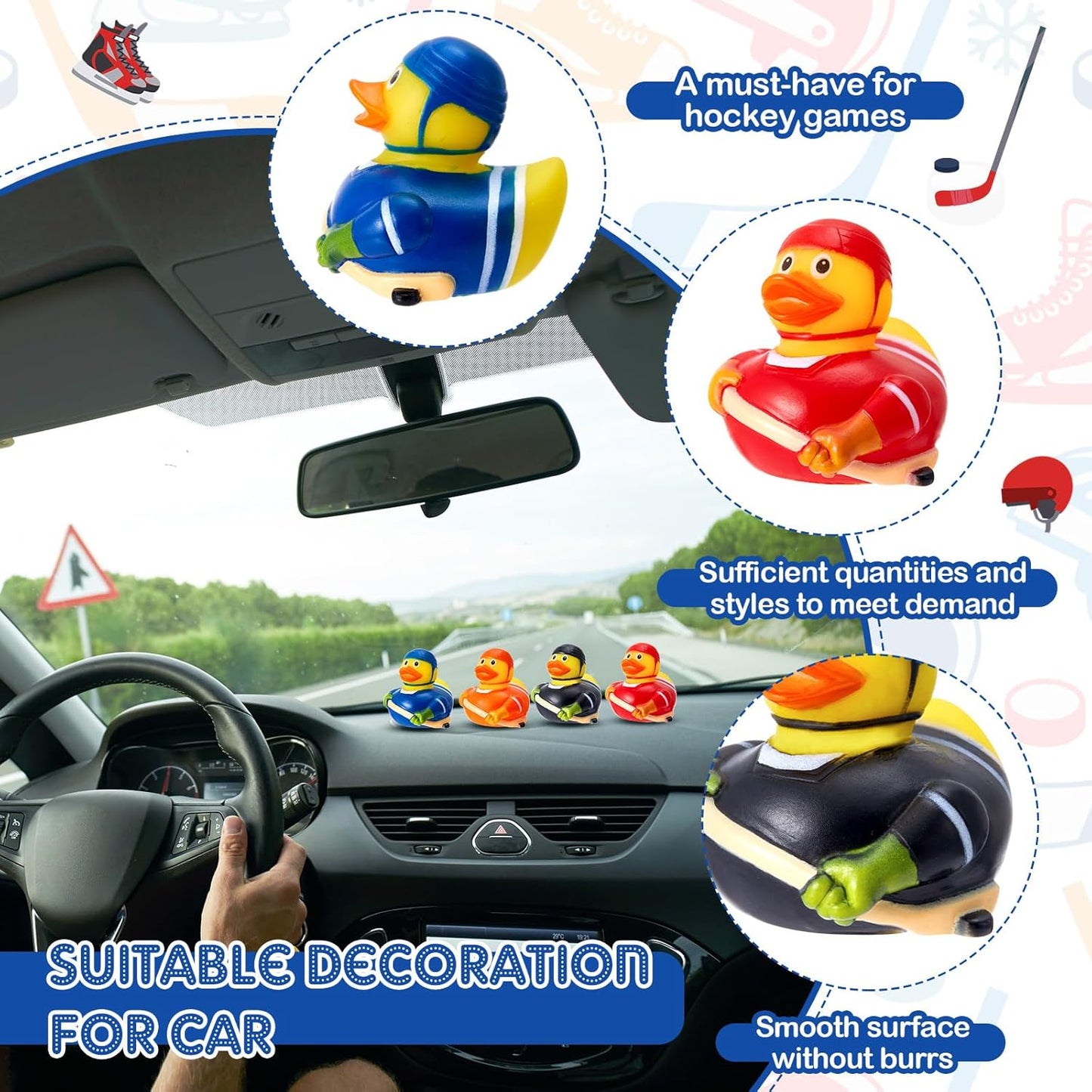 Deekin 50 Pcs Rubber Duck 2 Inch Bulk Sport Party Favors for Birthday Party Decorations Club Player Gift (Hockey Player)