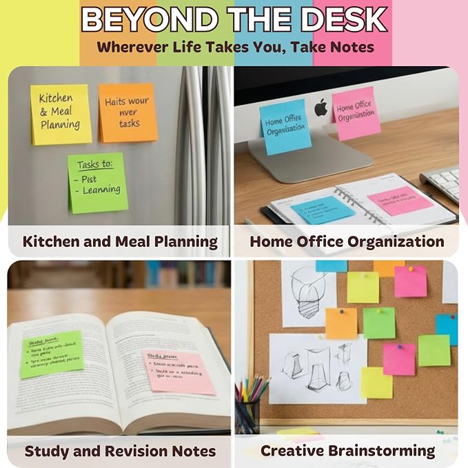 Sticky Notes 3x3 – 2026 Improved Adhesive, Very Very Sticky & Bright Neon