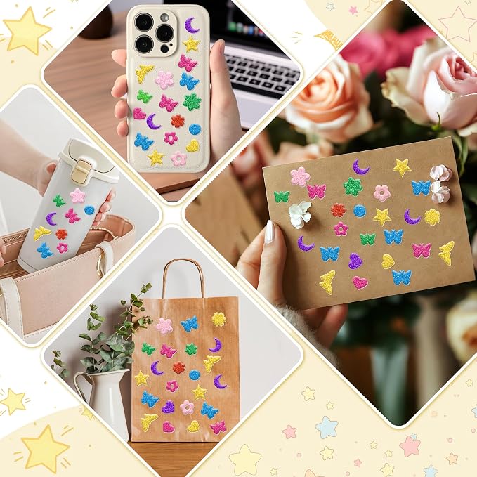 Foam Stickers, 7 Sheets 3D Glitter Foam Flower and Butterfly Shapes Stickers