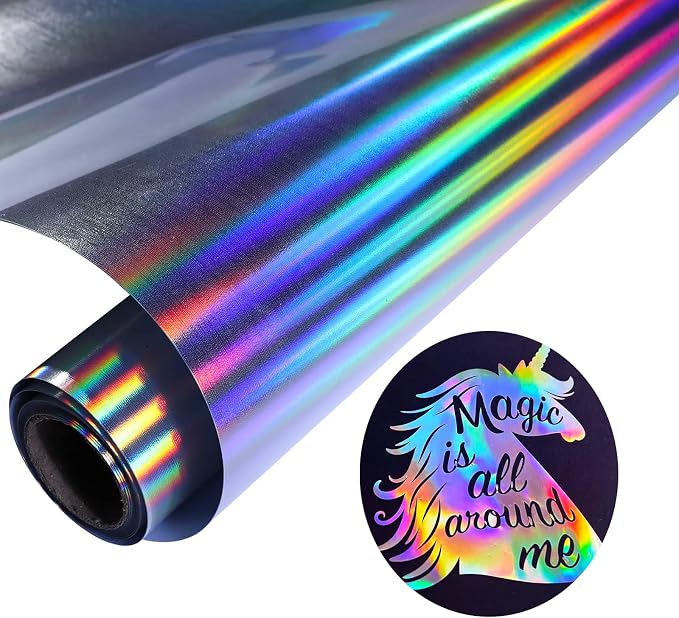 Holographic Silver Heat Transfer Vinyl HTV 12in x 6ft Metallic Rainbow Iron On