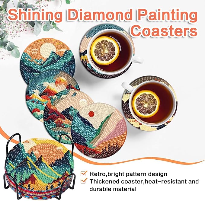 ijbnhd 8 Pcs Sunset Diamond Painting Coasters