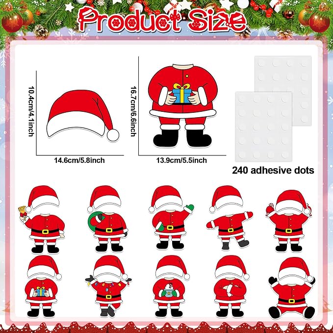 60pcs Christmas Theme Cutouts Santa Claus Bulletin Board Decorations Xmas Santa