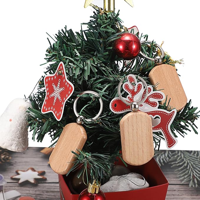 JUXYES 100 PCS Unfinished Wooden Keychain Blanks