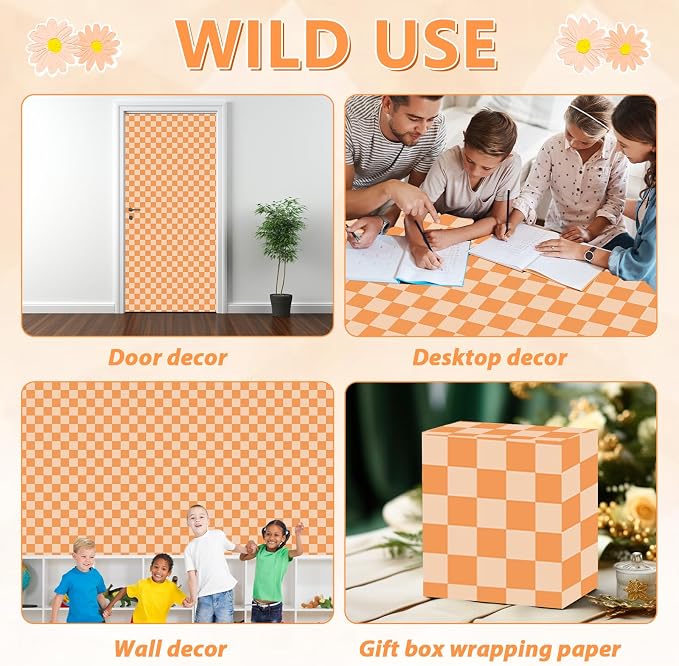 Hippie Orange Checked Bulletin Board Paper Roll Retro Orange Bulletin Board