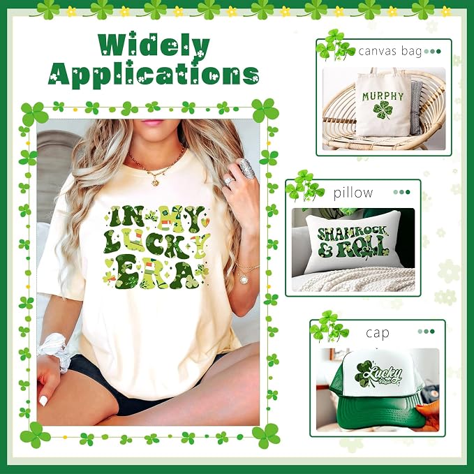 HTVSTD Four Leaf Clover Heat Transfer Vinyl 14pcs 12×10in Iron on Vinyl | St.