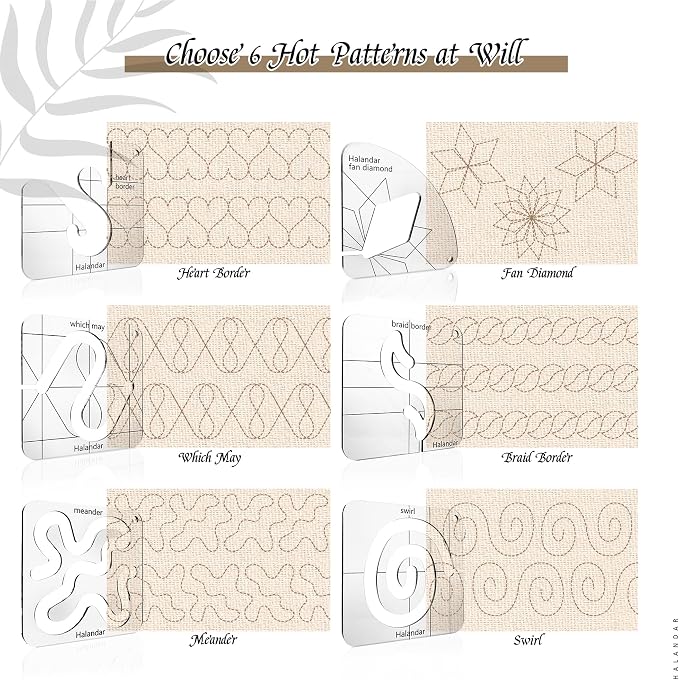 6 Pcs Free Motion Quilting Template Series