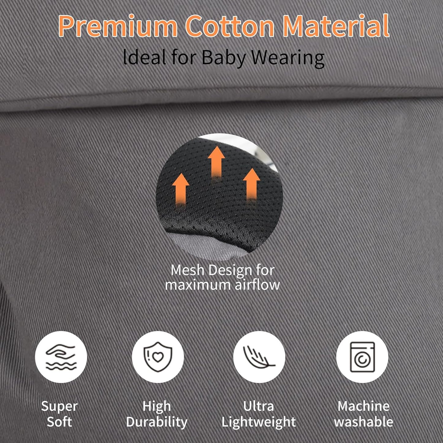 Baby Carrier, Baby Carrier Newborn to Toddler, Ergonomic, Cozy and Lightweight Infant Carrier for 7-44lbs, Toddler Carrier Ideal for Hands-Free Parenting with Zipper Pouch, Bottle Bag, Windproof Cover