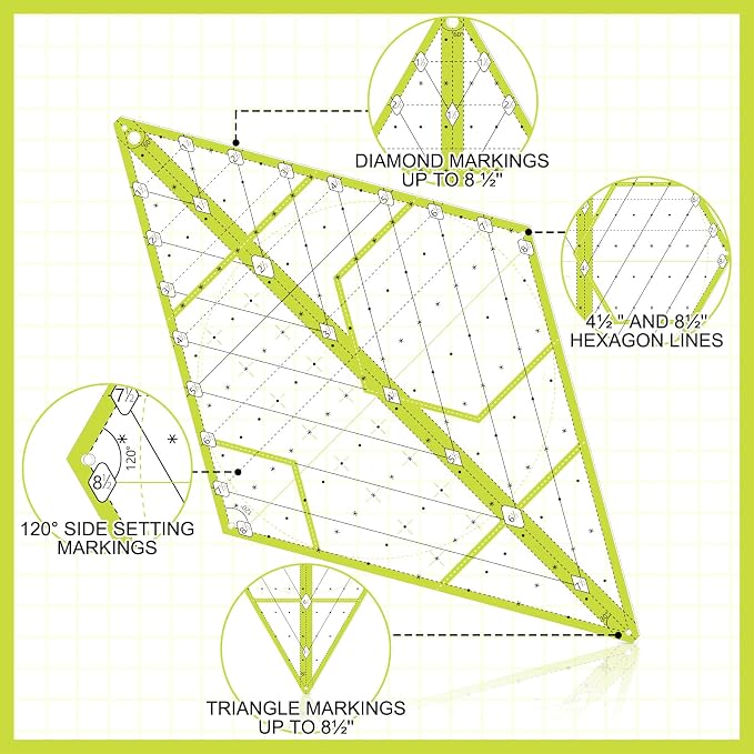 Kanayu 60 Degree Diamond Ruler Acrylic Patch Templates 60 Degree Triangle Ruler