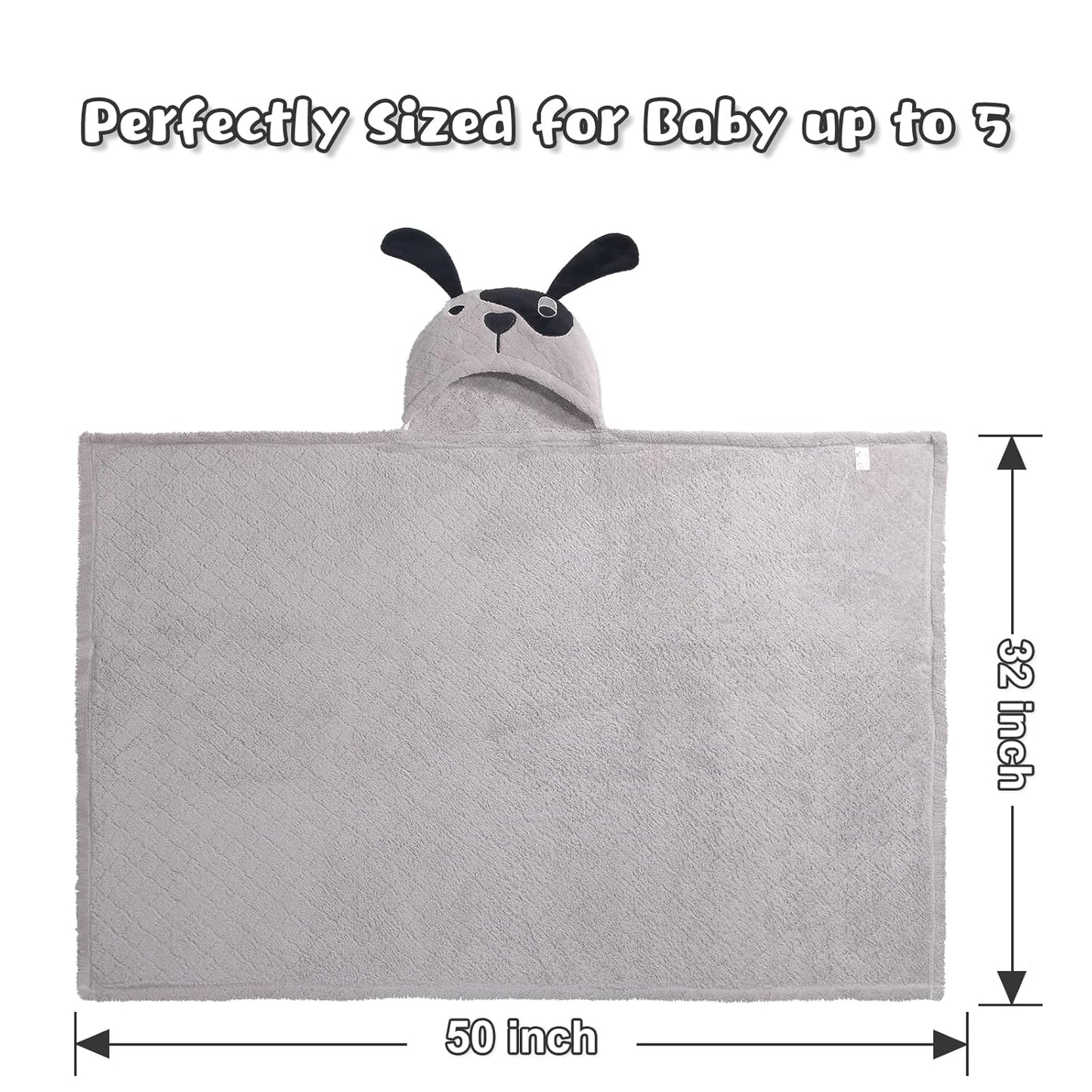 Baby Boy Bath Towels, Animal Hooded Toddler Towel for Boys,50 x 32 Inches,Super Soft Absorbent Premium Coral Fleece Luxuriously Thick for Kids,Grey Puppy