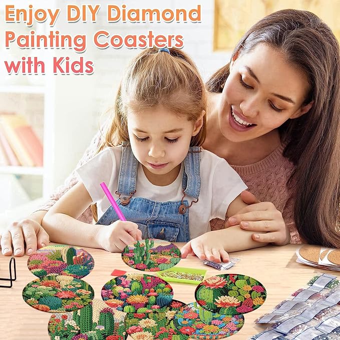 ijbnhd 8 Pcs Cactus Diamond Art Coasters Kit Diamond Painting Coasters | Cactus