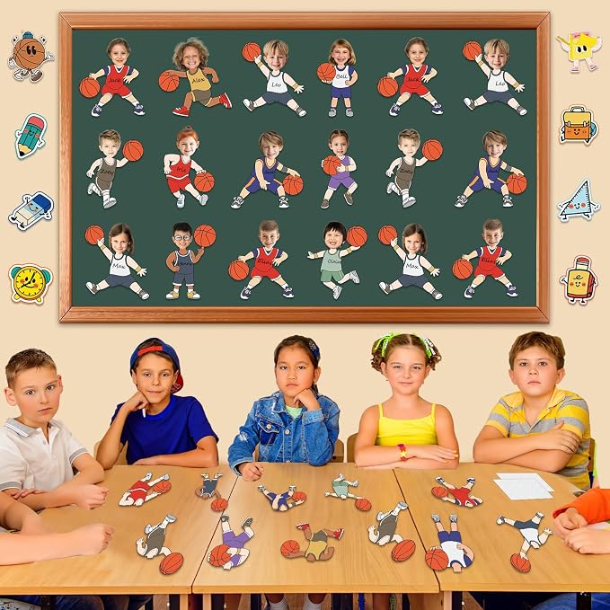 OBUSATT 60 Pcs Basketball Player Theme Cutouts Basketball Bulletin Board