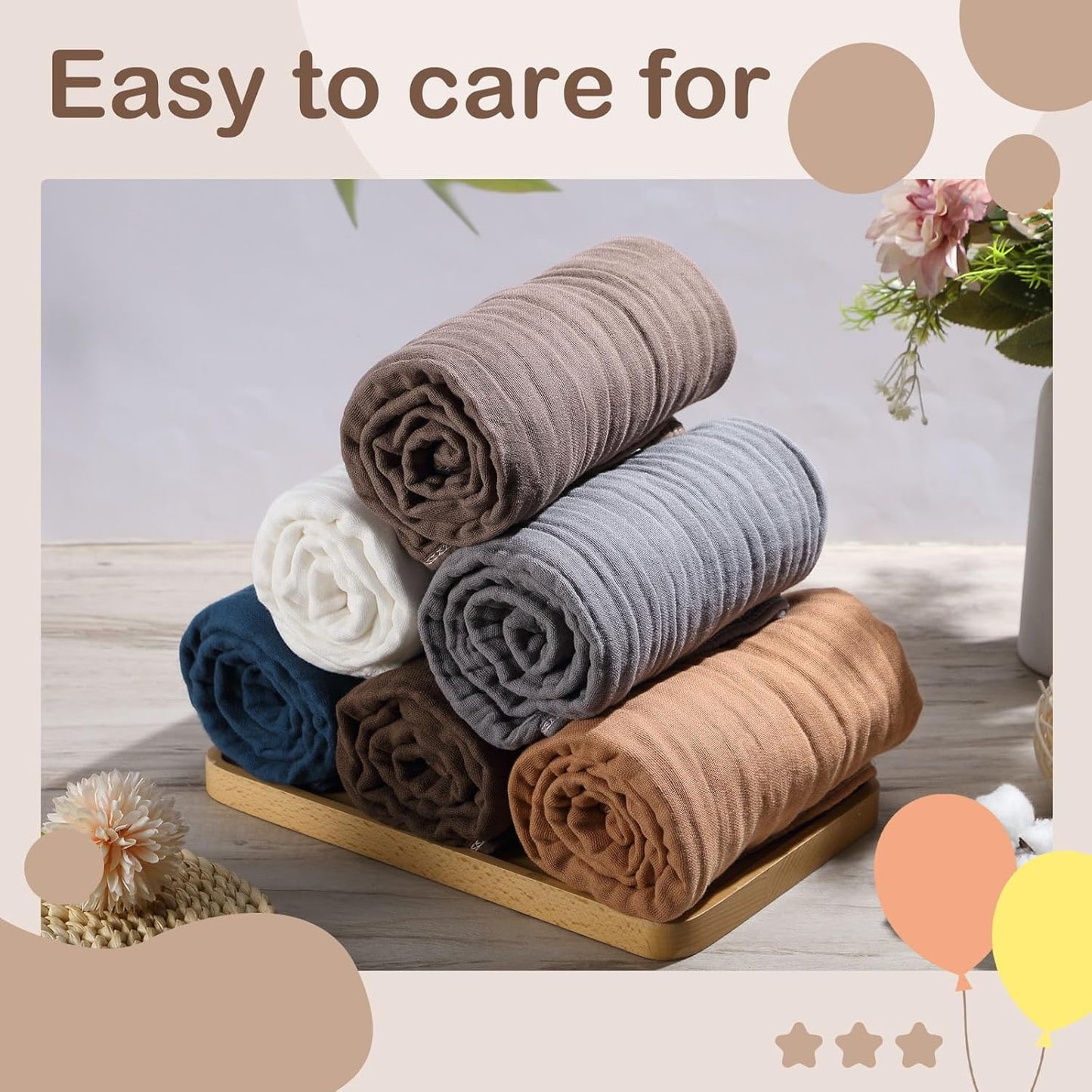 Peryiter 6 Pcs Muslin Hooded Baby Towels, 32"x 32" Cotton Newborn Bath Towel Muslin Infant Baby Blankets Absorbent Unisex Newborn Registry Gift Essentials for Girls Boys (Elegant Color)