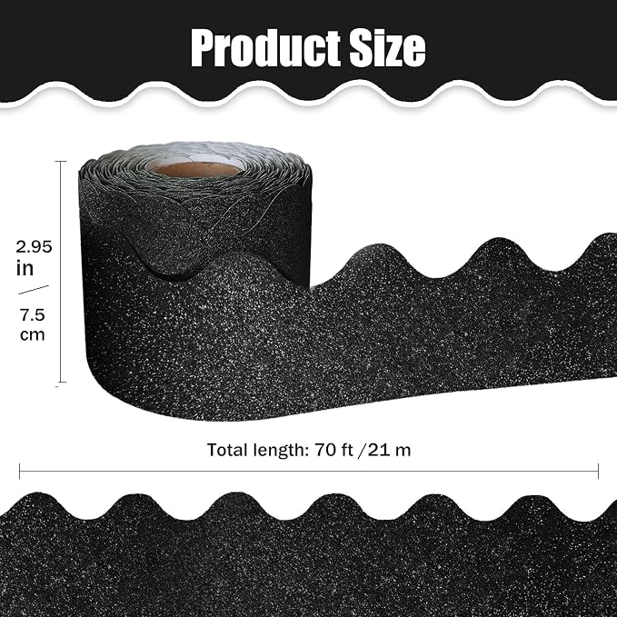 70Ft Shine Black Bulletin Board Borders，Scalloped Poster Boards Decorations Trim